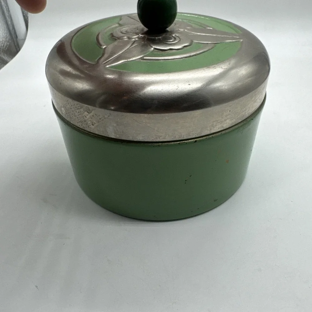 Vintage Art Deco Chase Green Floral Powder Box